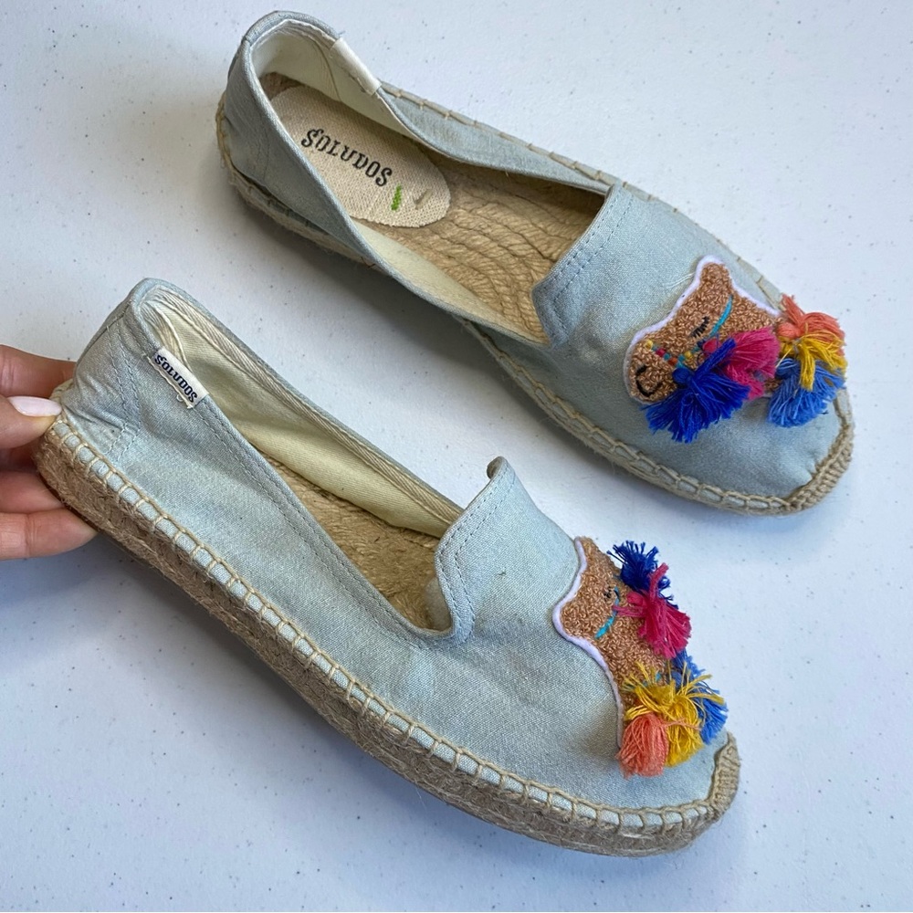 Soludos Women's Light Blue Espadrille Slip-Ons with Multicolor Tassels